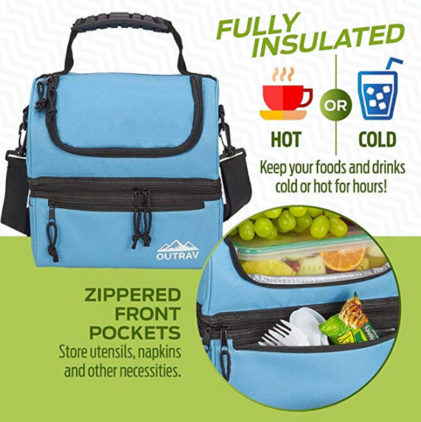 Simplily Co. Insulated Lunch Bag w/Shoulder Strap & Drink Side Pocket